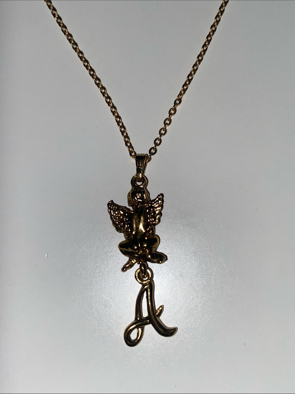 Gold Angel Initial 'A' Pendant Necklace - By Avon